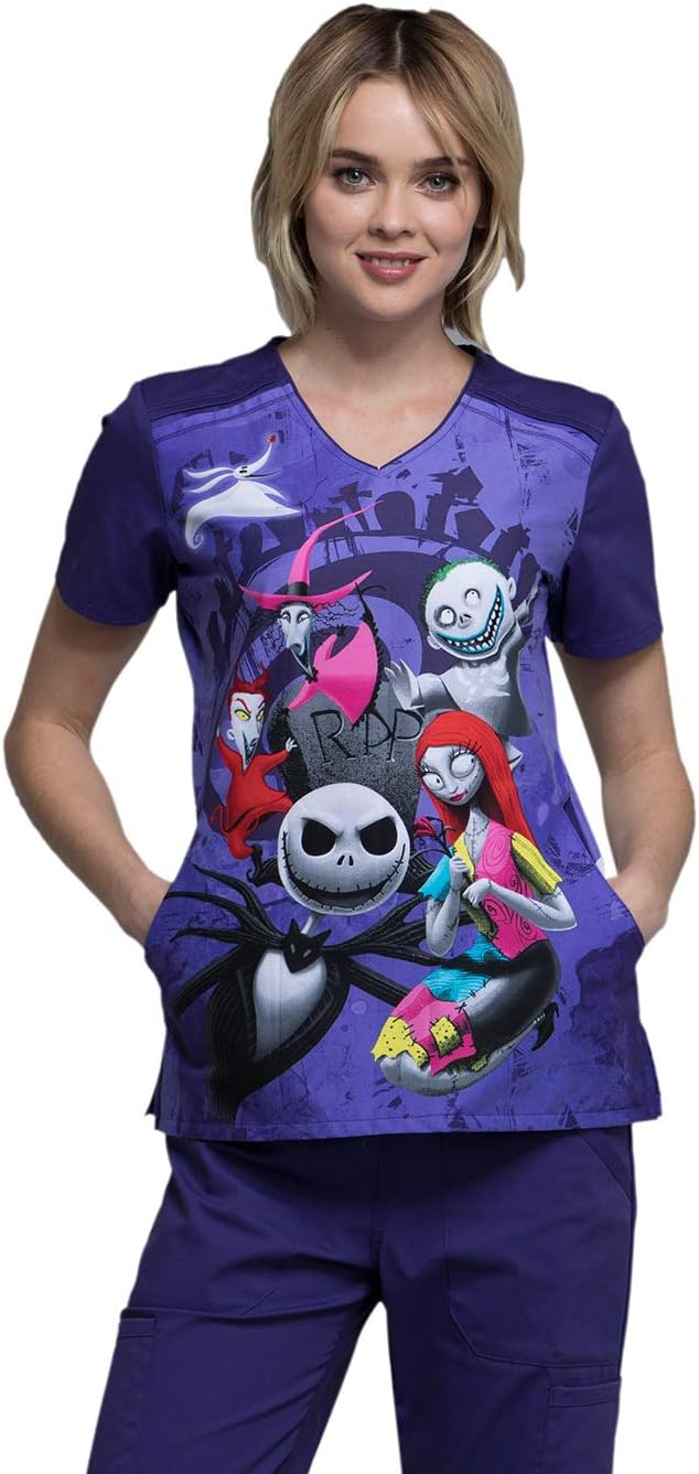 Tooniforms Women Scrubs Top V-Neck TF639, XS, R.I.P. - X-Small,R.I.P.