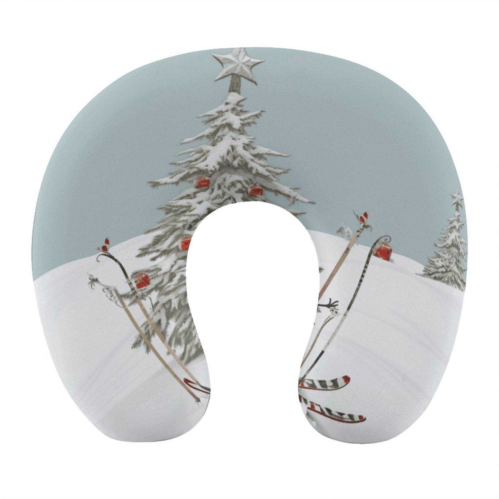 Adfgyerh Style Skiing Christmas Tree U-Shaped Pillow，Memory Foam Pillow Core，Cushion ，Provide Neck Support ，Travel Pillow，Suitable For Airplanes, Cars, Homes, And Offices.