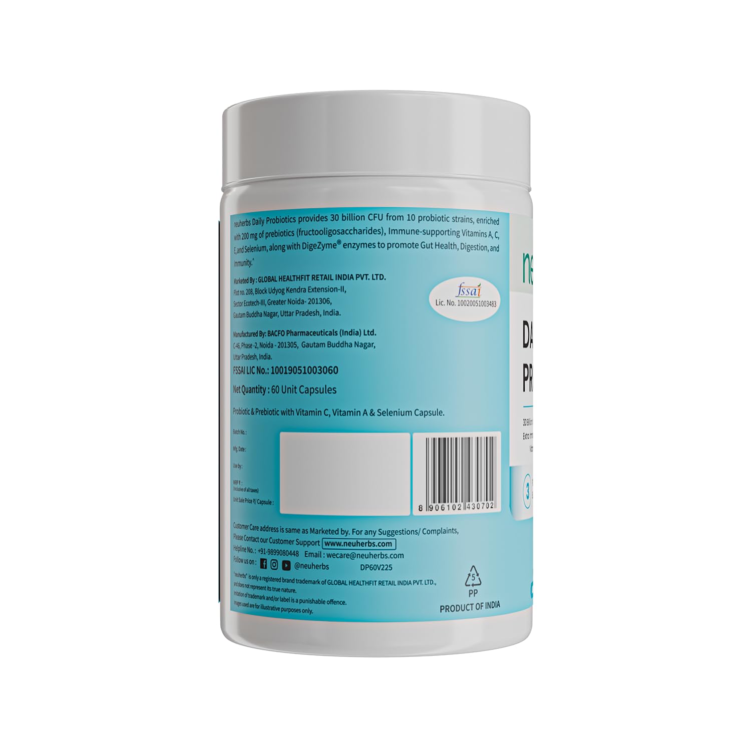 Neuherbs Daily Probiotics 30 Billion CFU with Prebiotics |Probiotics with Vitamin A, C & Selenium| Multi Strain Probiotic Capsules for Gut Health, Digestion, Immunity & Bloating Relief | 60 Capsules — Amazon image 6