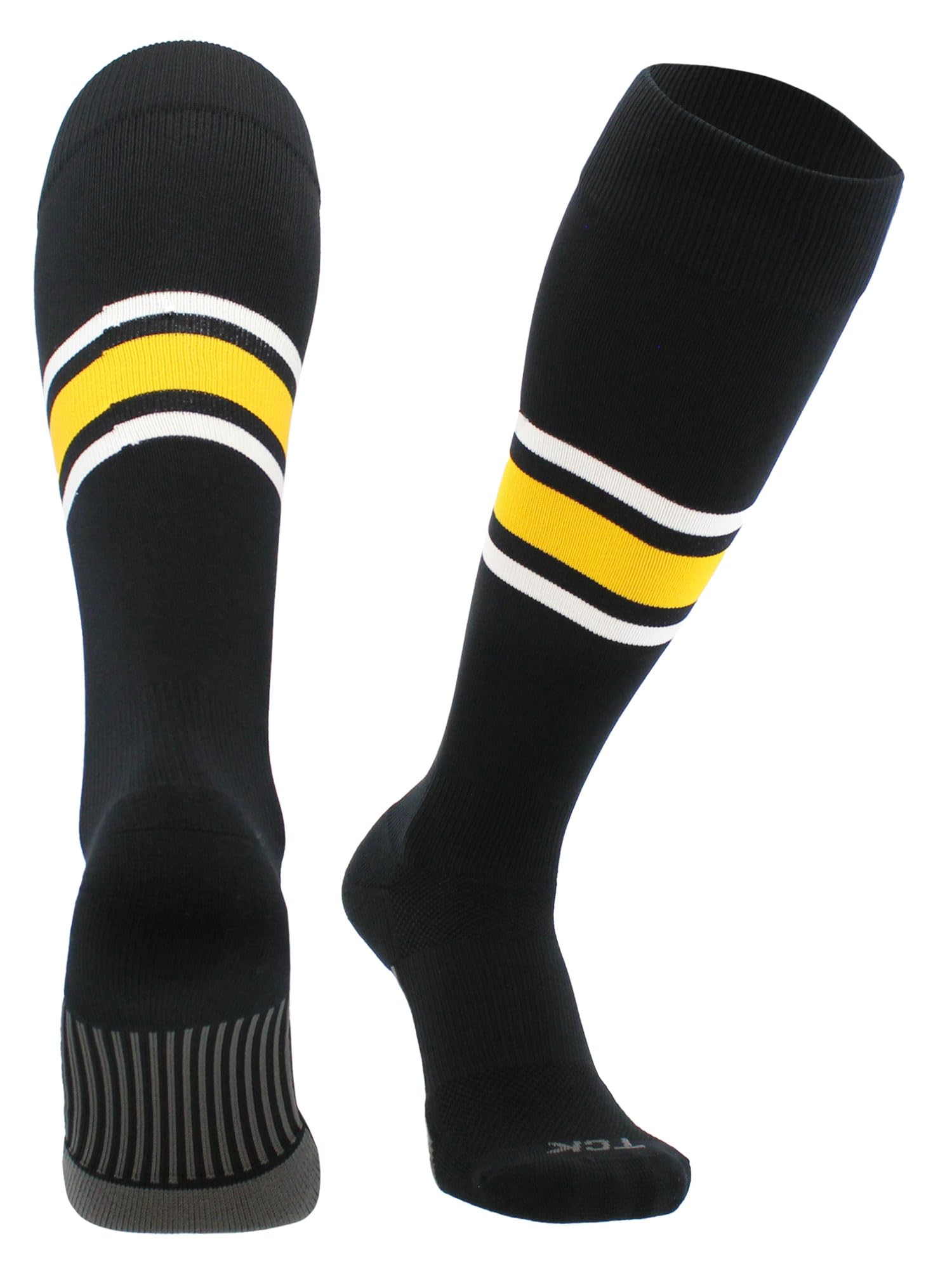 Dugout 3 Stripe Baseball Socks Pattern E (Black/Gold/White, Medium)