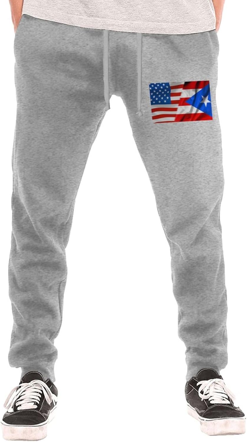 American Flag and Puerto Rico Flag Men's Long Pants Athletic Running Pants Sports Pants