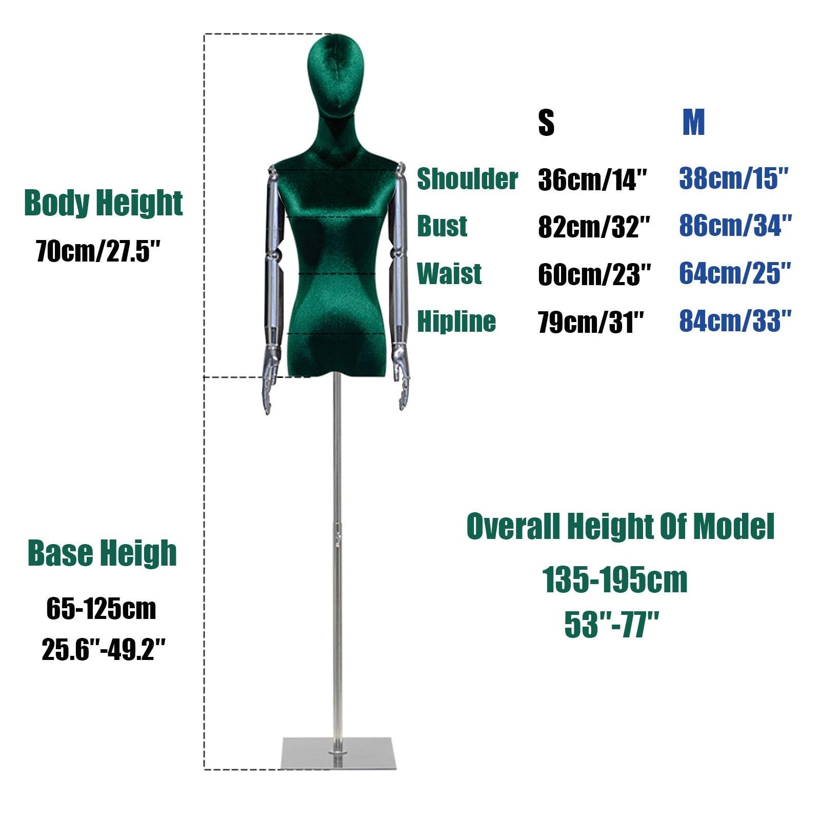 Maniqui Costura Mujer Maniquí Torso Femenino, Ajustable 53-77 In Maniquí de Pie Femenino con Base Cuadrada, Coser Tronco Mostrar Joyas Femeninas(J,S-Small)