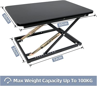 Standing Desk Converter Sit Stand Desk Riser, Height Adjustable Office Workstation, Desk Riser with 60x40cm Desktop for Computer,Laptop,Dual Monitor(Max Load 100kg, Black)