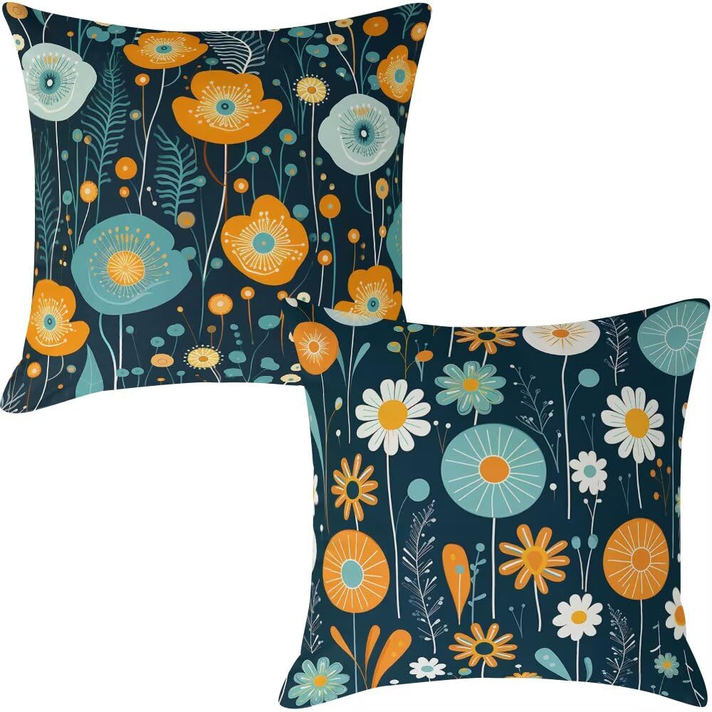 Federe Cuscini Divano 60x60 cm Federe Morbido Copricuscini Blu Intenso in Velluto, 2 Pezzi Copri Cuscini per Divano Cartoon Decorativi Federa Cuscino Floreale per Camera da Letto Soggiorno (IU103)