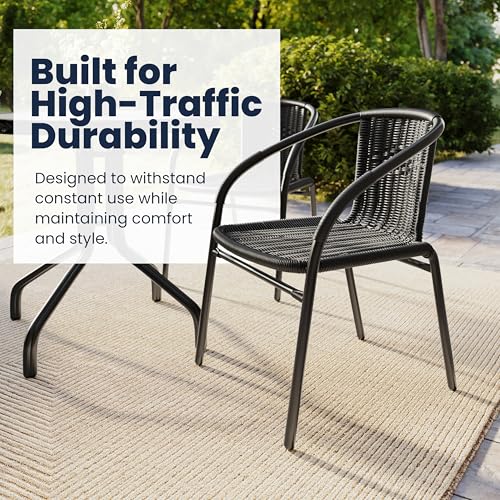 Image of Flash Furniture Lila Black Rattan Indoor-Outdoor Restaurant Stack Chair