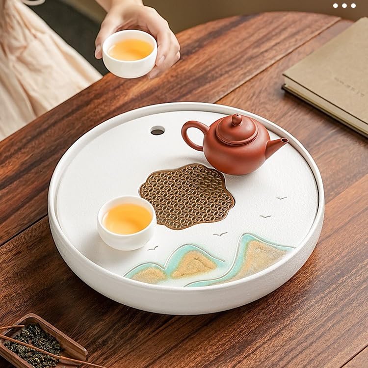 Zestaw do herbaty chińska okrągła taca na herbatę, salon domowa mała taca odpływowa, ceramiczna butelka do przechowywania wody prosty suchy stół herbata herbata morska taca na herbatę chiński zestaw