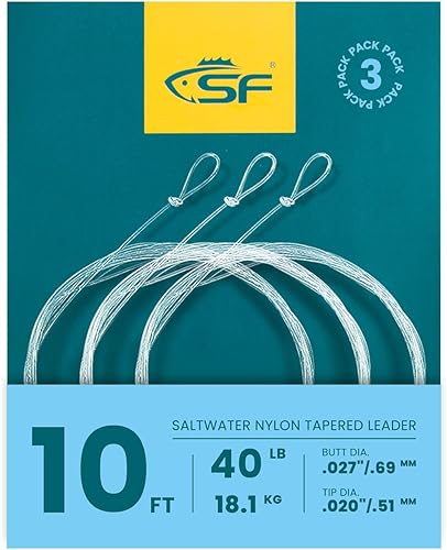 Miniatura 69 de SF Líder Cónico Pre-Atado con Lazo para Pesca con Mosca de Nailon Transparente para Trucha de Agua Dulce y Salada Bonefish Permit Lubina Salmón