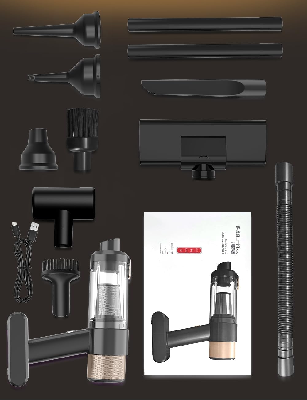 Tiger Cordless Vacuum Cleaner Model 28Kpa Ultra Powerful Suction - Lightweight, Low Noise, 36 Minutes Continuous Operation, Handheld Cleaner, USB Rechargeable, HEPA Multi-Filter, One-Touch Dust Disposal, Energy Efficient, Multi-Functional Nozzle for Floor/Curtains/Sofa/Car, Home Use, Ideal for Singles, Year-End Cleaning, Japanese Manual (Black) view 7
