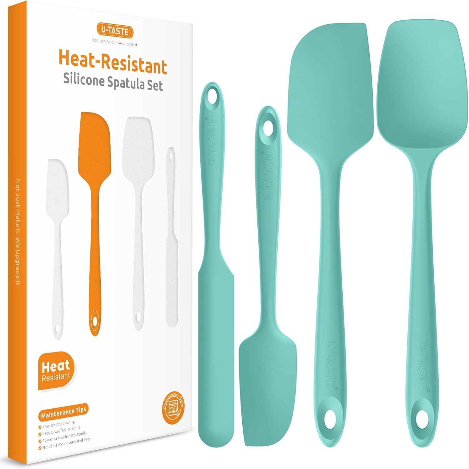 Heat Resistant Silicone Spatula Set: U-Taste 600ºF High Temp Seamless BPA-Free Food Grade Flexible Rubber Silicon Kitchen Cooking Mixing Baking Scraper for Nonstick Cookware Set of 4 (Aqua Sky): Home & Kitchen