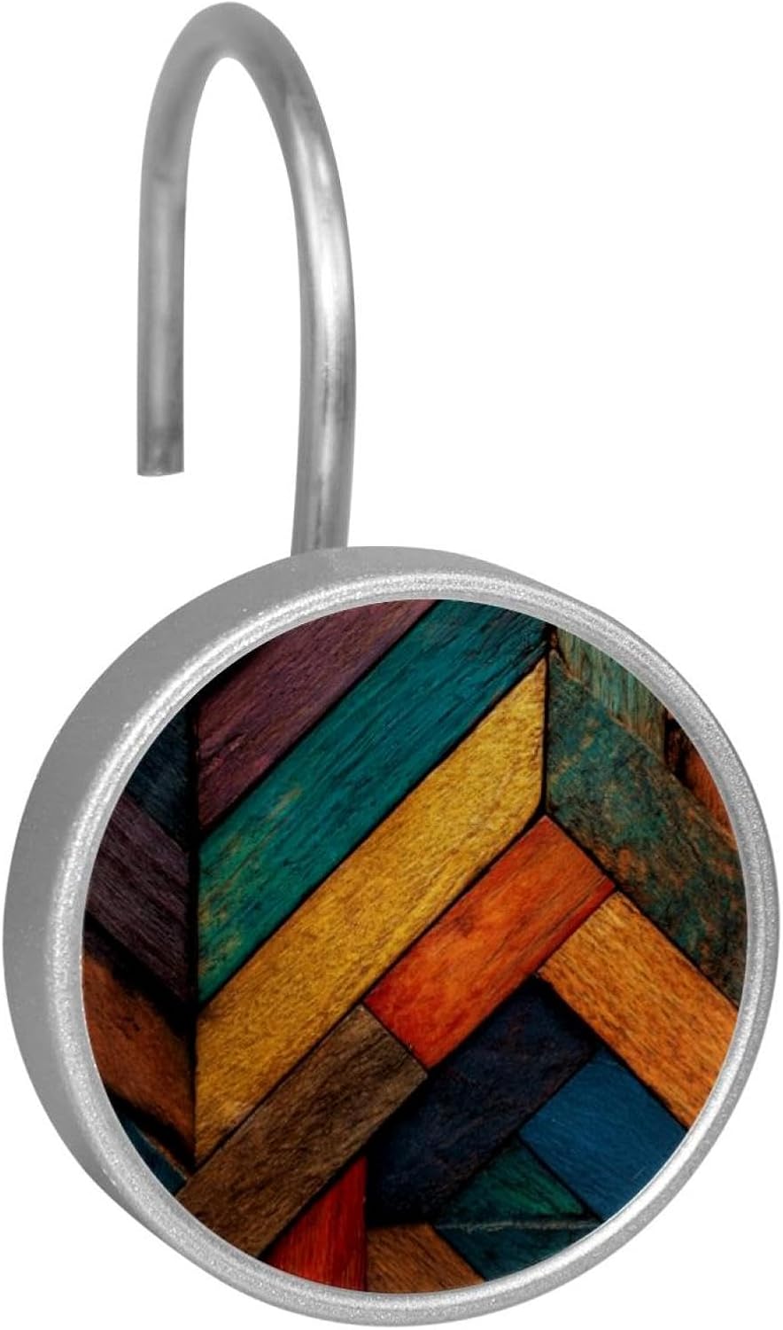 12PCS Colorful Wood Pattern (3) Shower Curtain Hooks Rings for Bathroom, Decorative Shower Curtain Hooks Rods Curtains and Liner