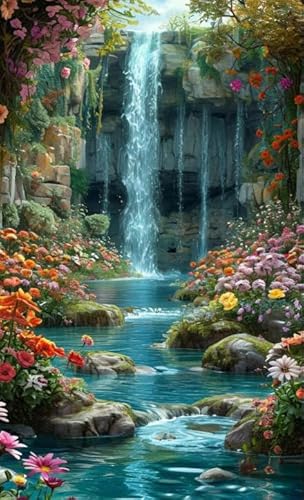 XFENDOUDOU Cross Stitch Kits for Adults Beginners Stamped Waterfall Scenery Needlework Home Deco 16x20inch