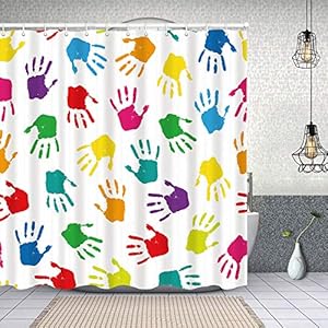 Rideau de Douche Tissu Polyester,Peinture Main Imprime Fond Vecteur coloré,Rideau de Douche Imperméable avec 12 pcs Crochets 180x180cm