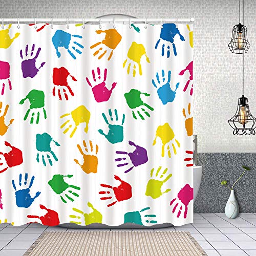 Rideau de Douche Tissu Polyester,Peinture Main Imprime Fond Vecteur coloré,Rideau de Douche Imperméable avec 12 pcs Crochets 180x180cm