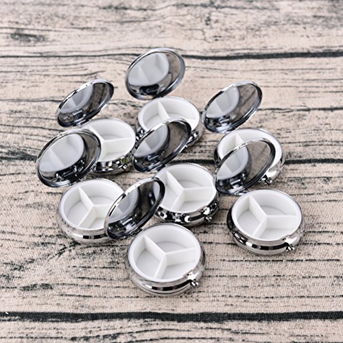 Pill Box Round Metal Pill Case Portable Mini Silver Medicine Drug Holder Container Organizer with 3 compartments for Travel Outdoor Use Pack of 2