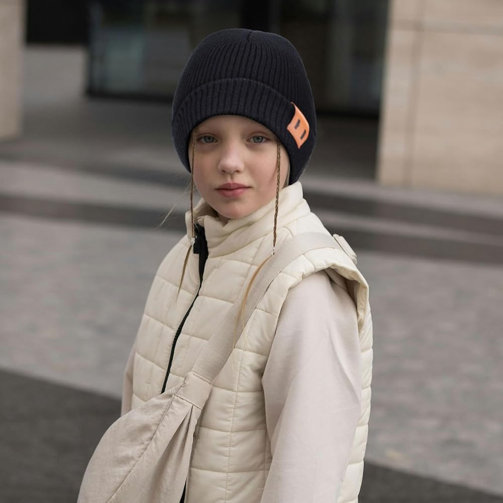 Bonnet Enfant Thermique En Acrylique - Taille Unique, Revers, Pour Automne Et Hiver