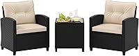 Vista 12 de Tangkula Juego de muebles de patio de 3 piezas, mimbre de ratán PE, juego de sofá de 3 piezas para exteriores con cojín lavable y superficie de mesa
