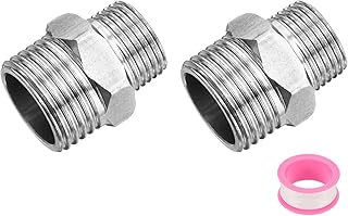 uxcell 2個セット 六角ニップル ステンレス鋼パイプ継手 G1/2" オス x G3/8" オス ネジ式パイプアダプター PTFEテープ付き 水・ガス・燃料配管用(シルバーカラー 33 mm/1.3")