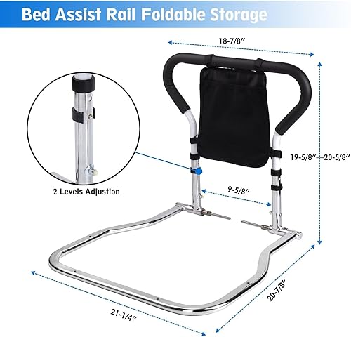 Miniatura 2 de Barandilla plegable para personas mayores, barra de apoyo médico de altura ajustable con bolsa de almacenamiento gratuita, se adapta a camas King,