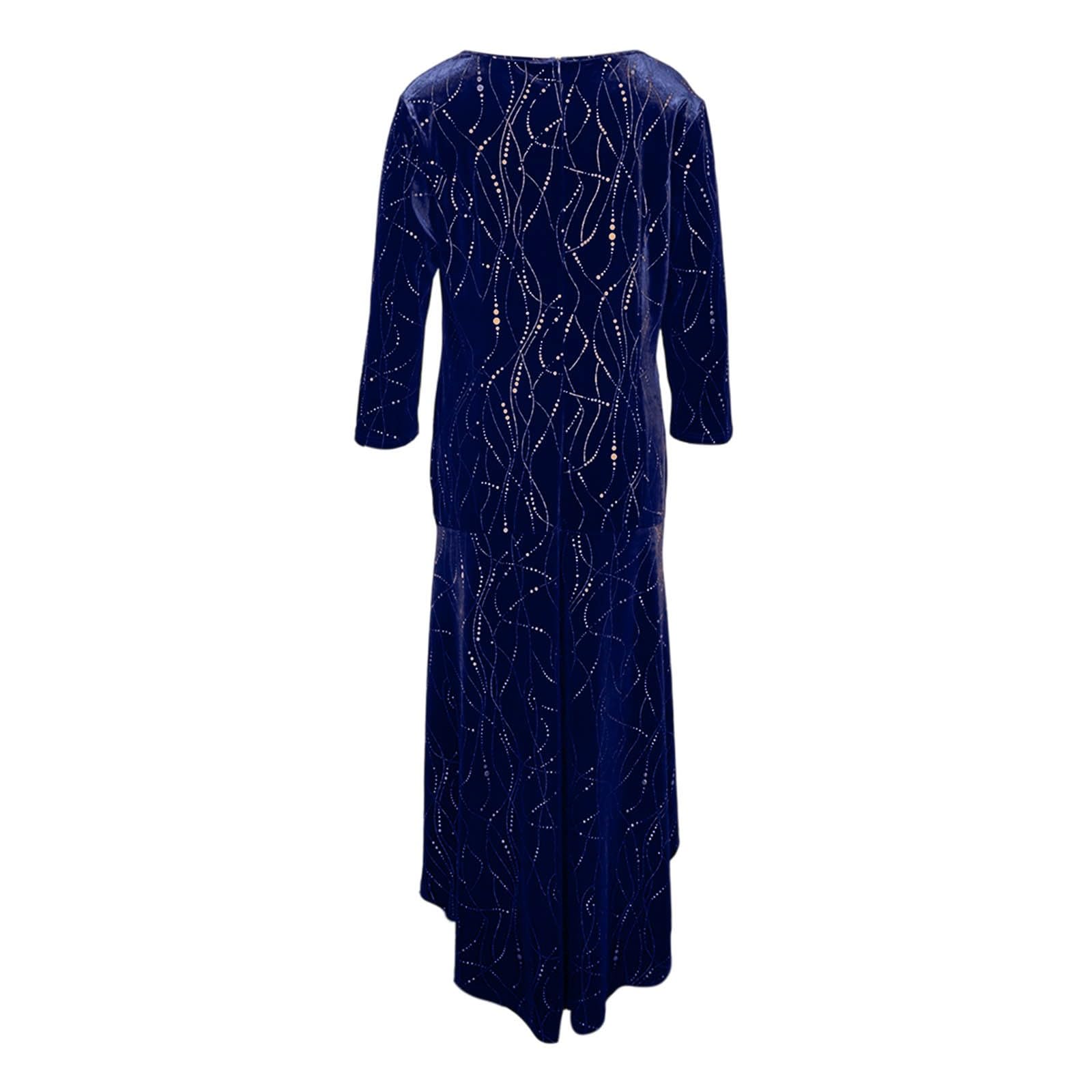 Vestito di Natale Donna-Vestito Velluto Donna-Elegante Abito da Sera Lungo in Velluto con Orlo Svasato E Maniche A Tre Quarti per Feste E Feste di Fine Anno