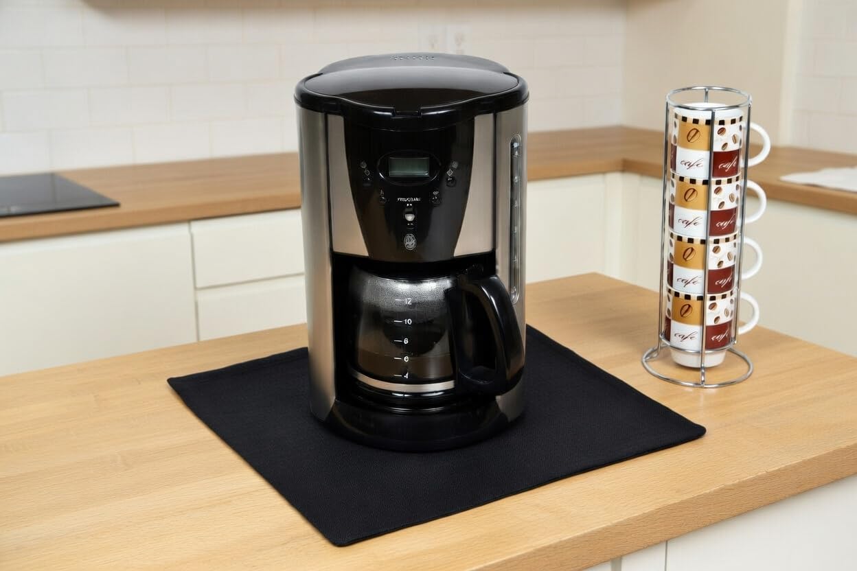 FireMat Black Edition 60x70cm, Feuerfeste Unterlage für Elektrogeräte wie Kaffeemaschinen, Mikrowelle, Wasskocher, Airfryer, Kochen auf Induktionsherd möglich.