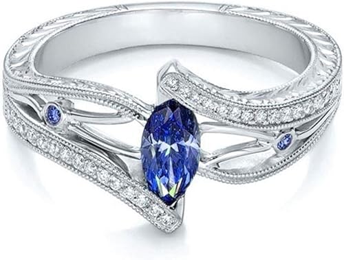 YouCY - Anillo de compromiso con topacio de aguamarina para mujeres y niñas, regalo de cumpleaños, Navidad, tallas 6 a 10, color azul marino, talla