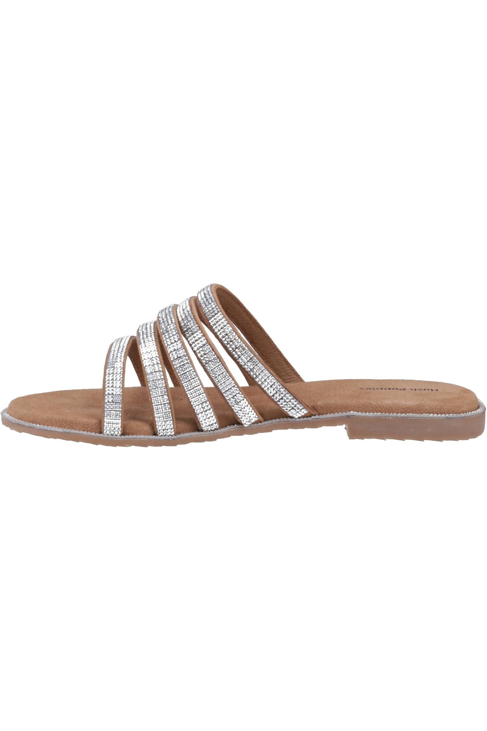 Hush Puppies Women's Tan/Silver Suede Paris Slide Sandals Colour: : Size 3