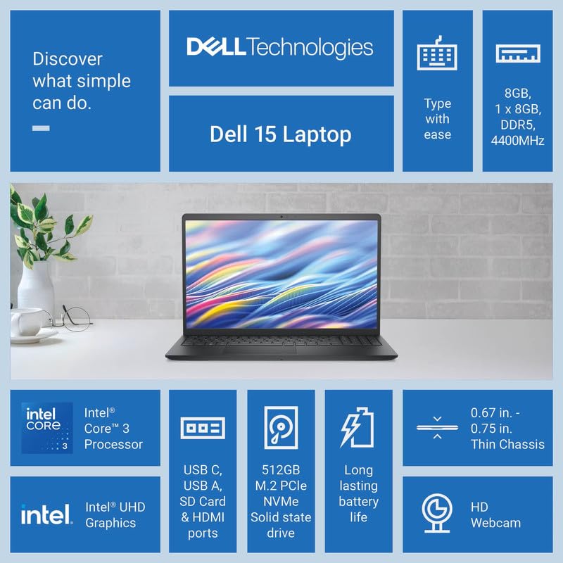 Image of Dell 15 DC15250 FHD Laptop 120Hz 16GB DDR5 1TB SSD Intel Core 3 100U