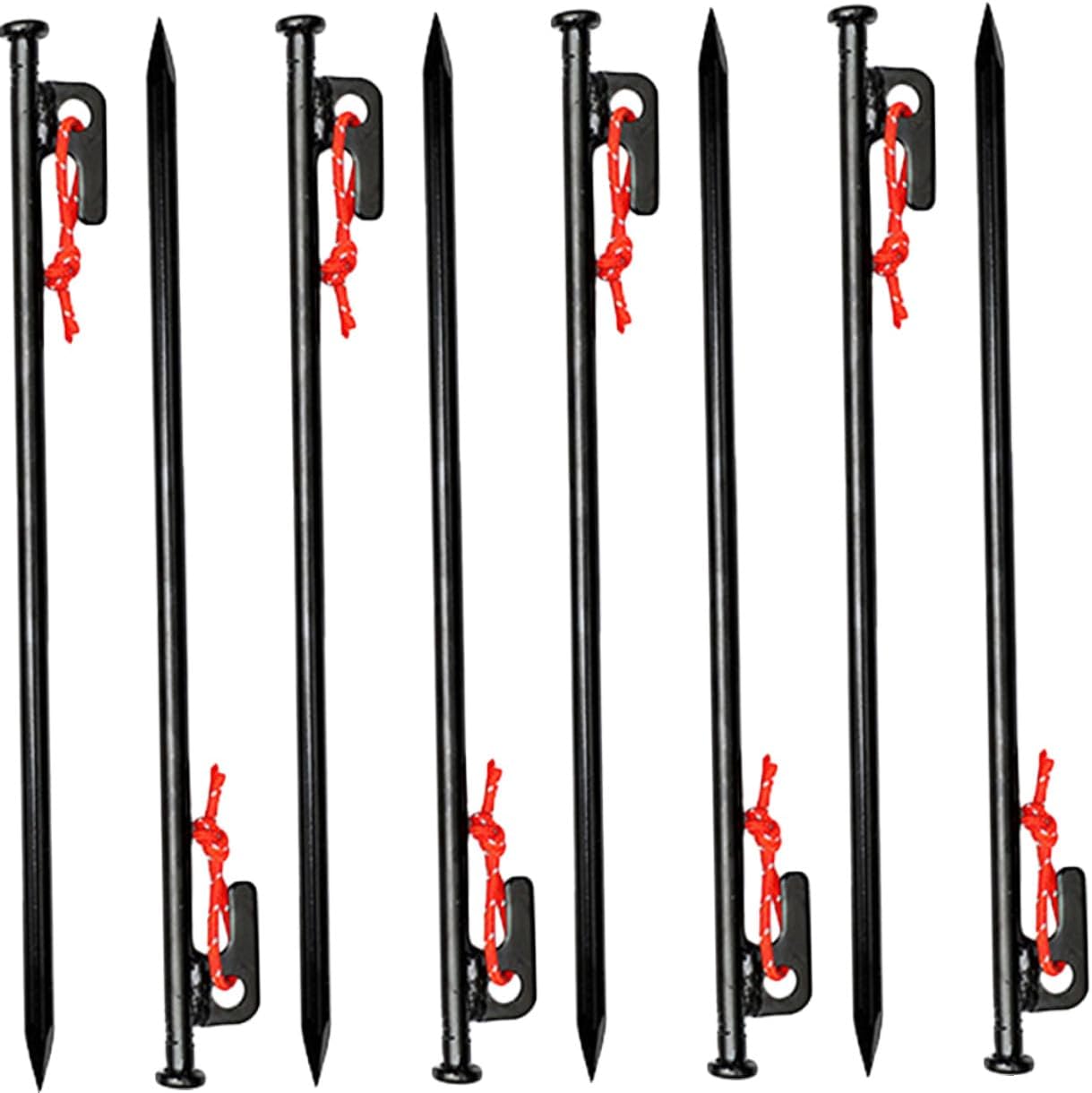 Heavy Duty Tent Stakes Metal Ground Stakes Camping Tent Pegs Set with 8 Black 30cm Rods and Storage Bag for Outdoor Camping Shelter Anchors
