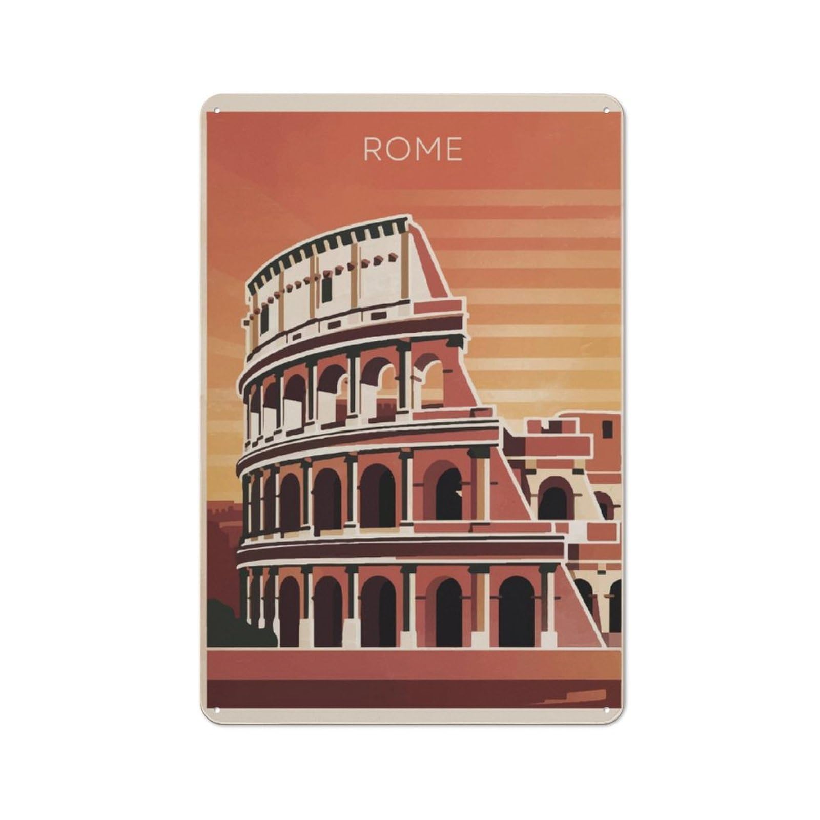 Vintage Tin Sign 30x20cm with Rome Colosseum for Hobby Room Or Studio, for Studio Owners Refreshing A Room in Autumn