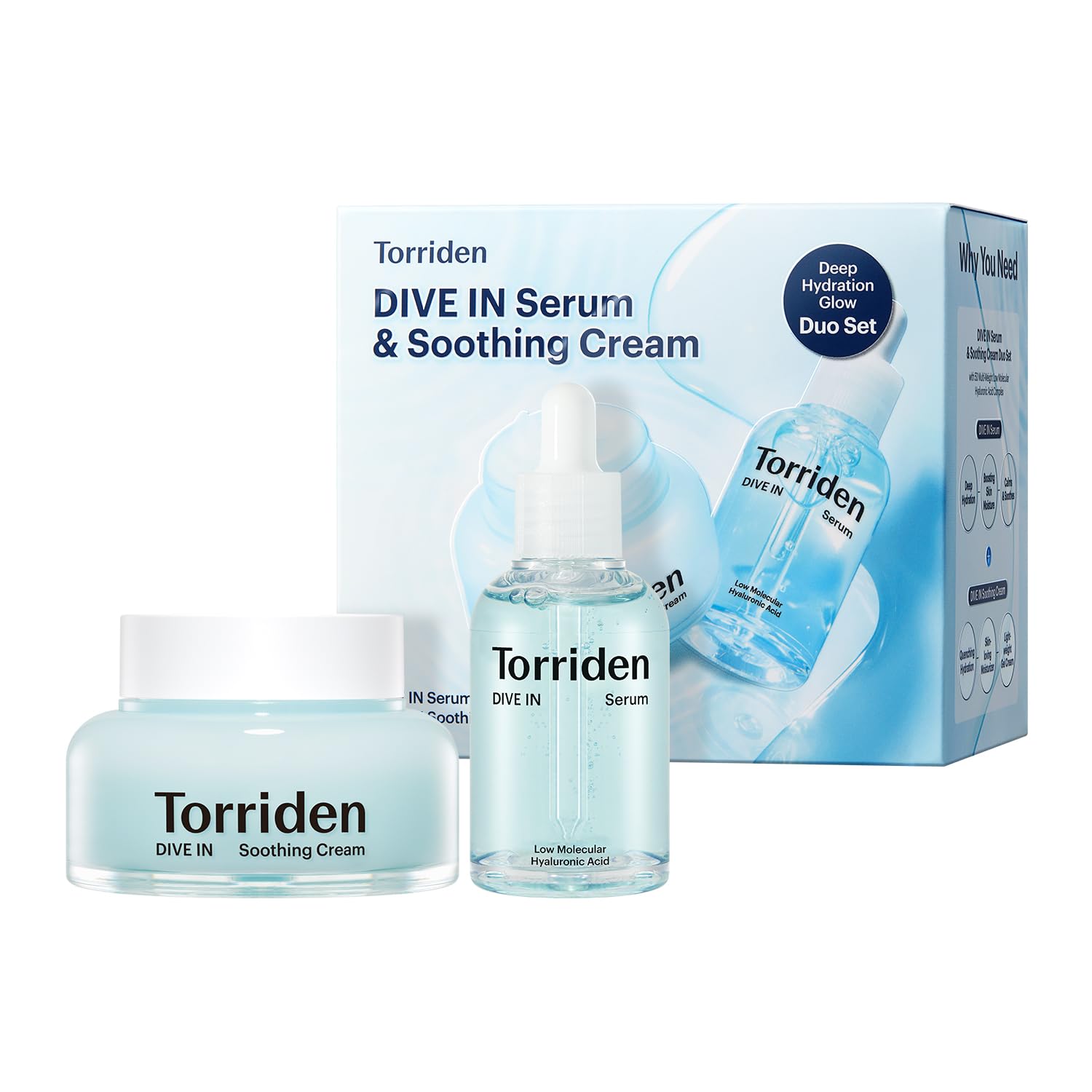 Torriden DIVE IN Serum 1.69 fl.oz. + Soothing Cream (Jar) 3.38 fl.oz. | Hyaluronic Acid Care Set | Valentine's Gift for Women | Deep Hydrating Skin Care to Get Glass Skin