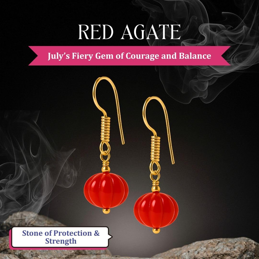 Gempires Red Agate Drop Earrings for Women – Handmade Melon Bead Dangle Earrings, Lightweight Crystal Jewelry, Hypoallergenic Everyday Gift - Image 3