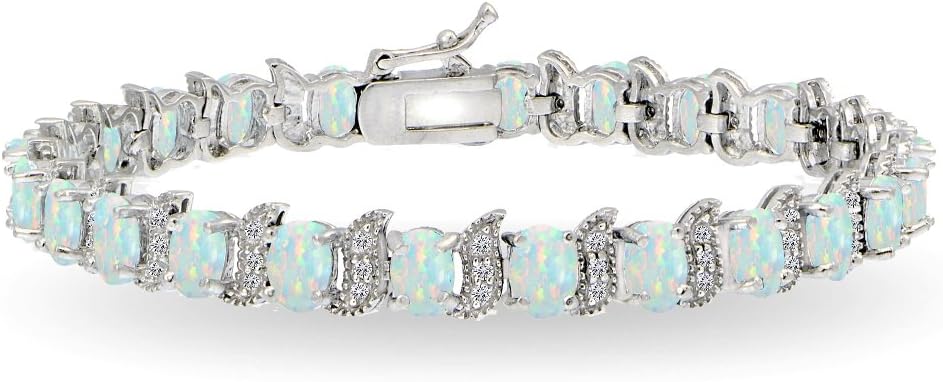 B. BRILLIANT Sterling Silver Genuine, Created or Simulated Gemstone Oval & S Tennis Bracelet for Women