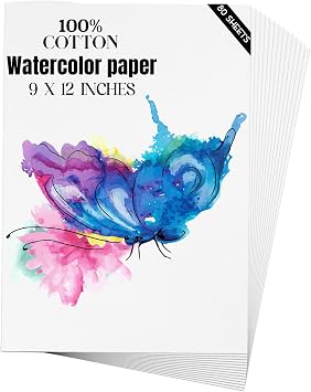 Watercolor Paper 9x12 inches 80 Sheets,Heavyweight Artist Paper 140lb/300GSM Cold Press Natural Cotton Paper for Students Artists Watercolor Drawing
