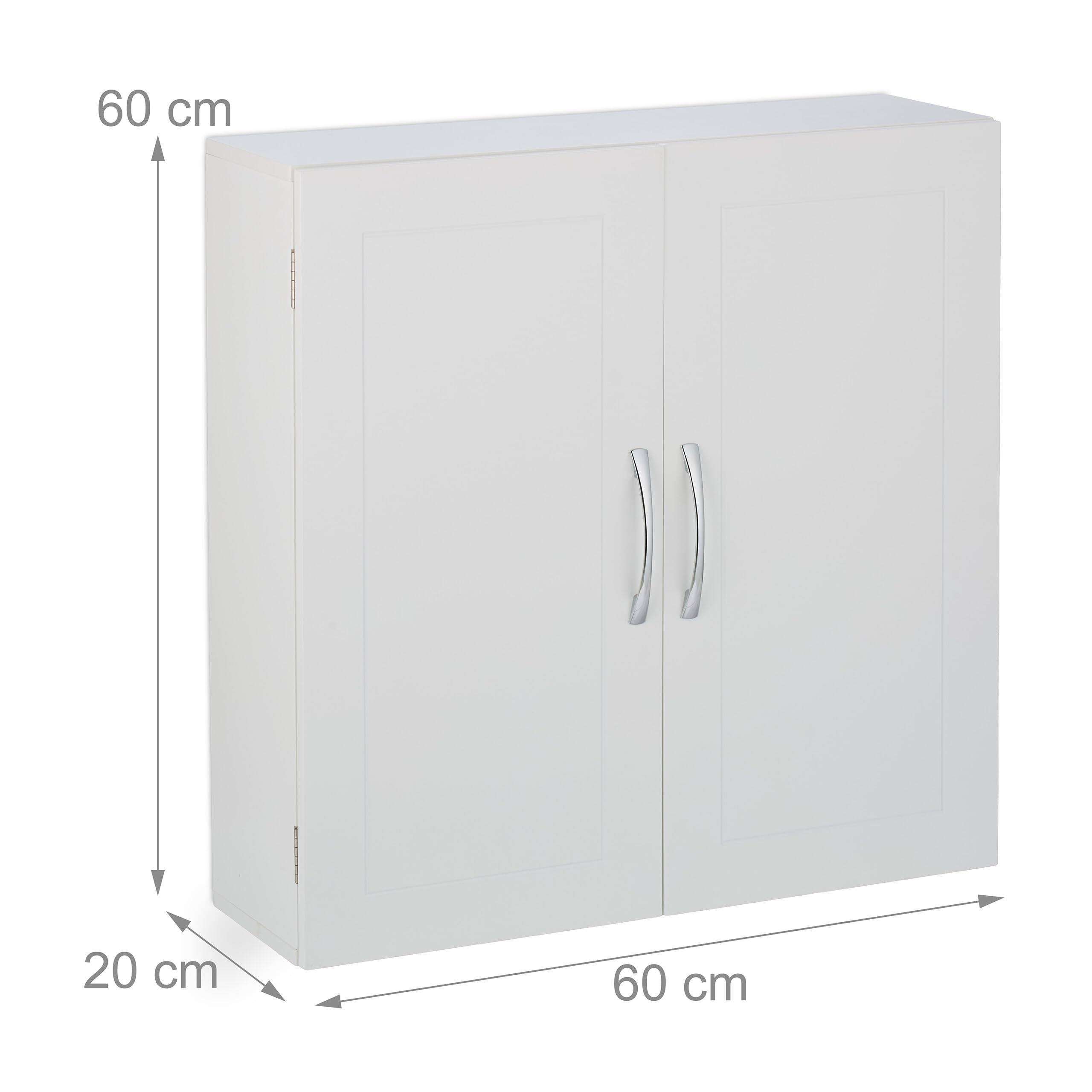 Relaxdays Mobiletto da Bagno Pensile, 3 Ripiani e 2 Ante in MDF, Armadietto Sospeso da Parete, HLP: 60x60x20 cm, Bianco
