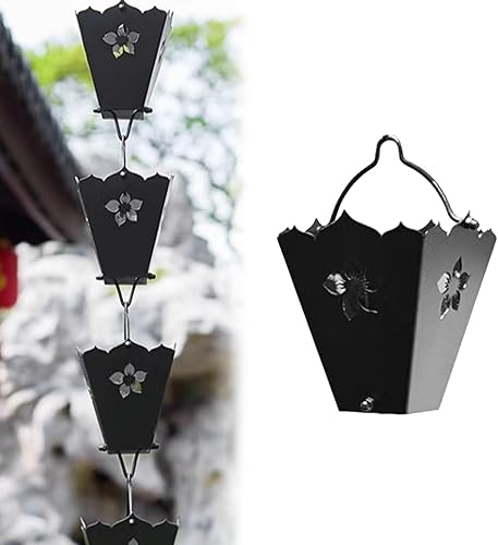 XYWGBMS Large Rain Chains for Heavy Rain, Black Aluminum Gutter Downspouts Diverter Outdoor Decor, Square Rain Catcher Chain Adjustable Length,2.6m