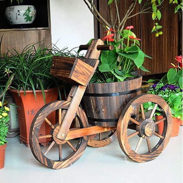 HOMETASTE Tricycle Wooden Flower Cart Planter with 3 Wheels - Indoor/Outdoor Garden Decor - Ideal for Patio, Lawn, & Backyard - Handcrafted Wood Design for Elegance & Style