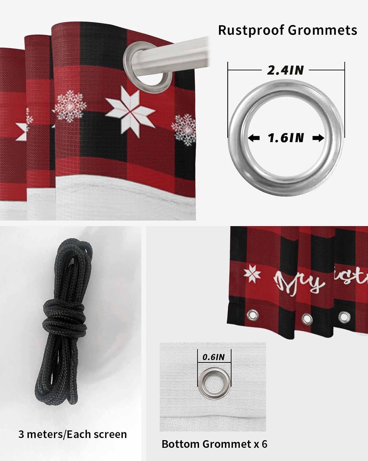 Indoor Outdoor Curtains for Patio Set of 2, Christmas Gnome Cute Weatherproof Thermal Insulated Privacy Window Treatment Outside Curtains for Porch, Pergola, Cabana, 54x84in, Rustic Wood Plaid