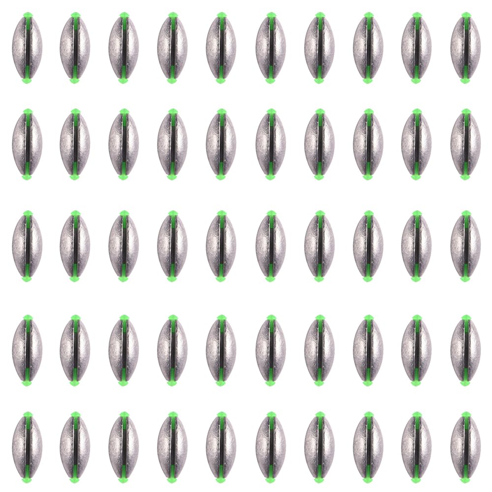 50pcs Elliptical Sea Fishing Weights with Plastic Core, Split Shot Fishing Sinkers Weights, Fishing Tackle Accessories (10G)