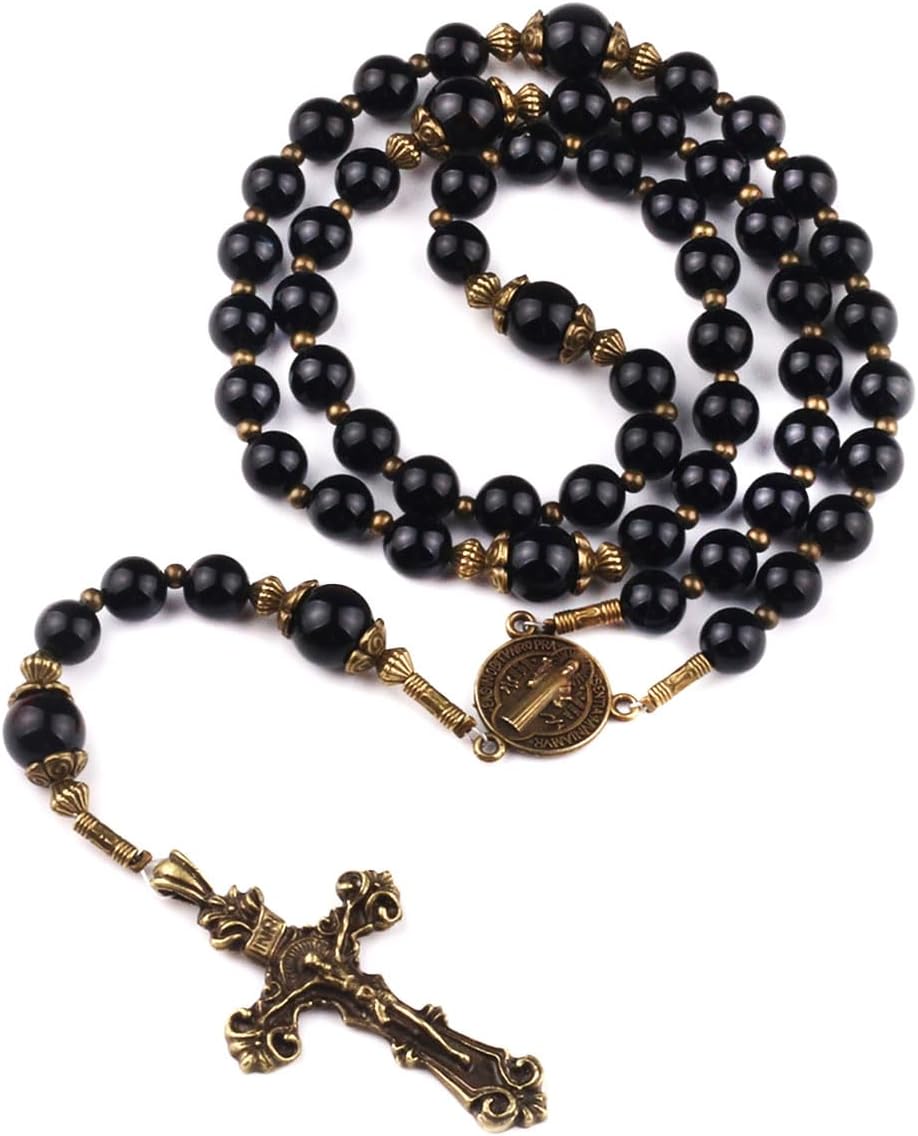 Catholic Heirlooms St. Benedict Medal Black Onyx Stone Rosary