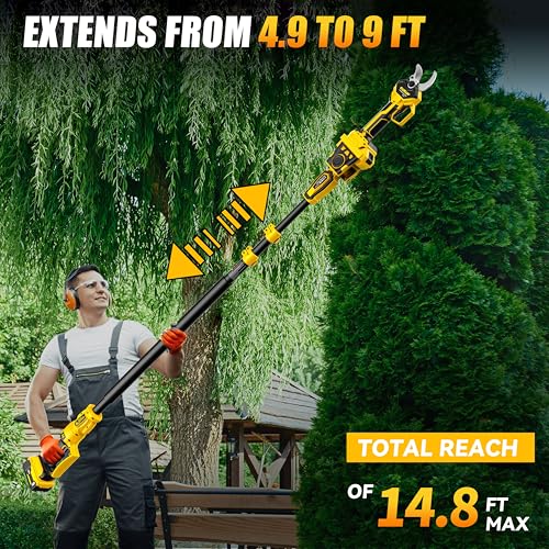 2-IN-1 Electric Pole Pruning Shears Cordless Compatibility with Dewalt 20V MAX Battery, 1.6\" Cutting Diameter Pruner, 14.8 FT MAX Extension Pole Saws for Tree Trimming(NO Battery) (Pruning Shears-1)