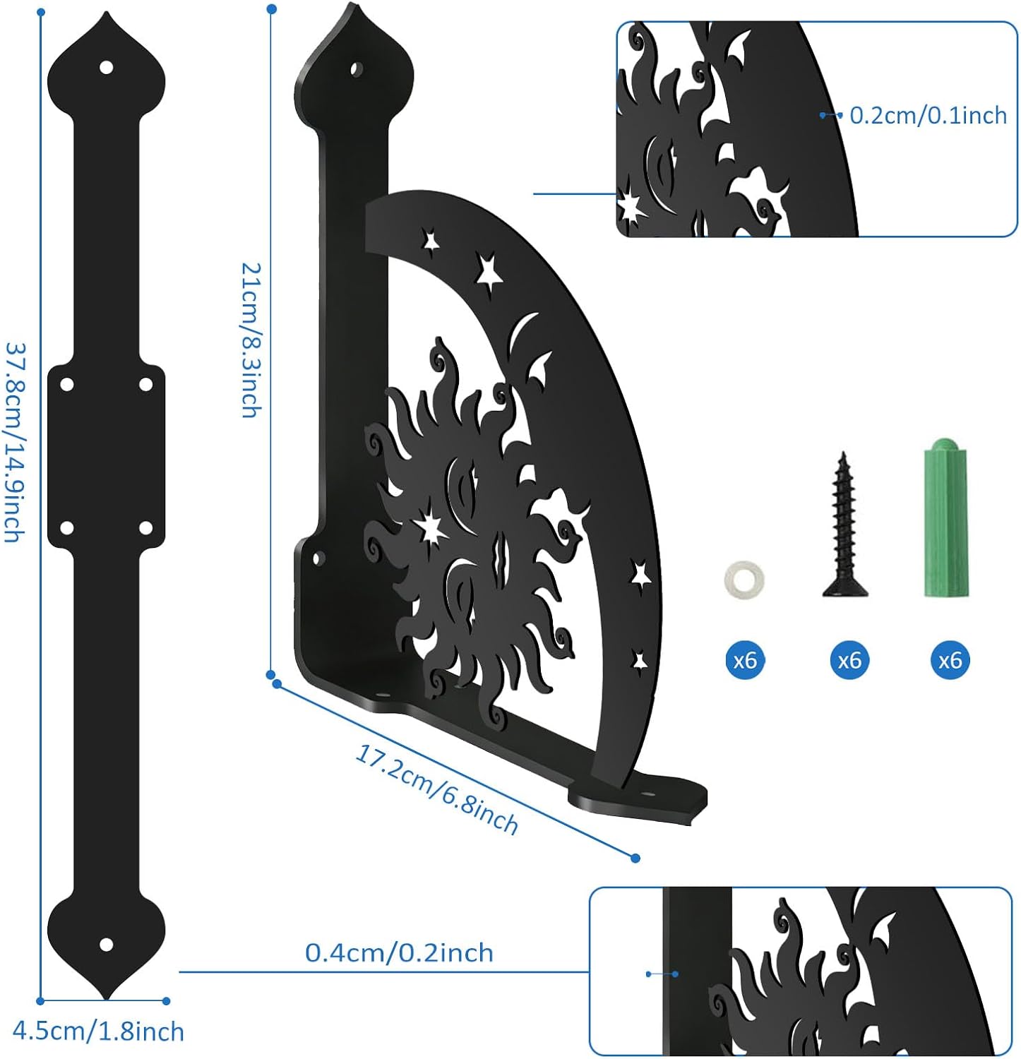 SUPERDANT 2PC Shelves Brackets Heavy Duty Metal Shelf Bracket Boho Sun Moon image 2