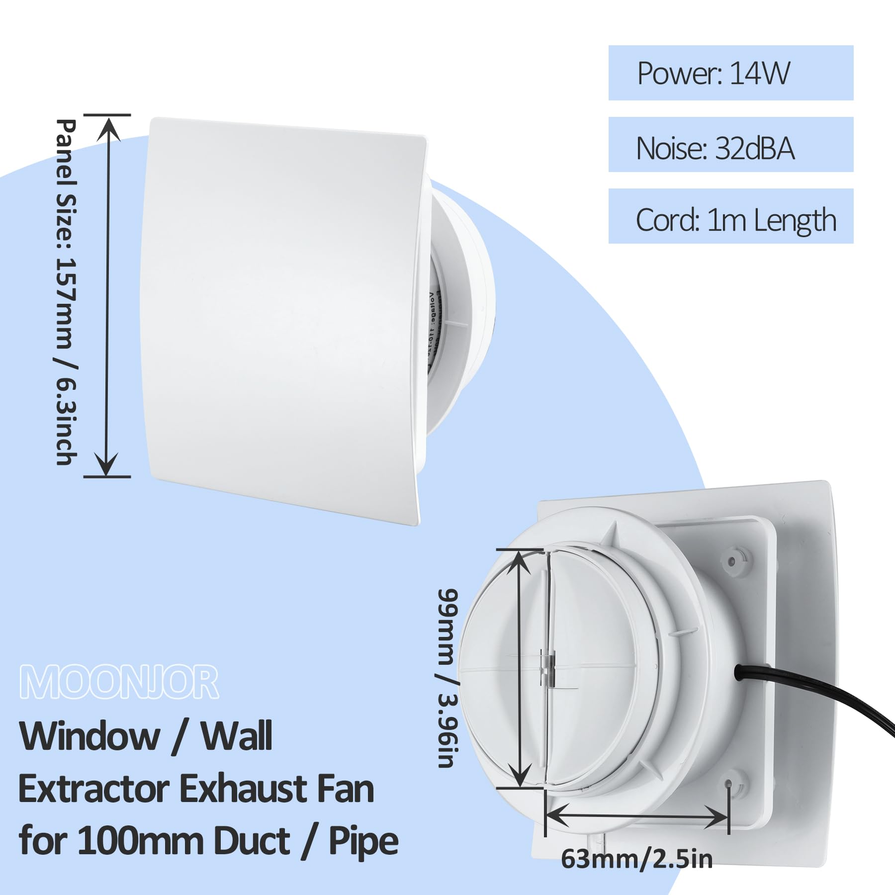 100mm VMC Extracteur d'Air avec Interrupteur, 1m UE Prise pour Salle de Bain, Cuisine, Bureau, WC, IP45 Étanche, 12W 220-240V
