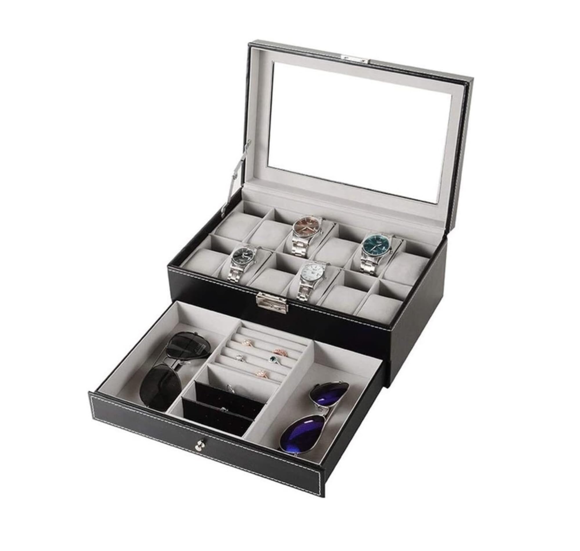 TIANQIHAO Jewelry Box Case With Drawer Lockable Eyeglasses Storage Display Case Double Layer 3 Styles Jewelry Jewellry Holder,Jewelry Box C