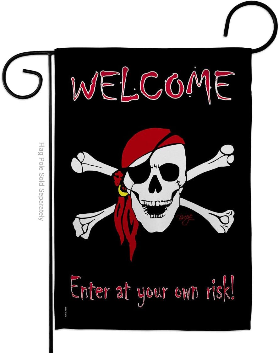 Breeze Decor G157045 Enter at your own risk Coastal Pirate Impressions Decorative Vertical Garden Flag 13" x 18.5" Printed In USA Multi-Color