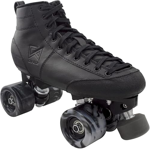 Roller Skates - Black Microfiber Roller Rink Derby Quad Skates - Indoor/Outdoor Skating (37.5/5)