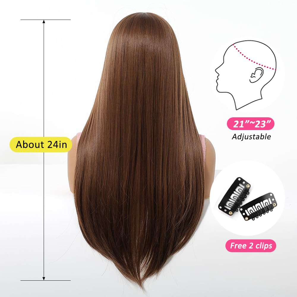 OUFEI Brown Wigs for Women Long Natural Straight Synthetic Hair Heat Resistant Wigs for Daily Party Cosplay Wear - Image 4
