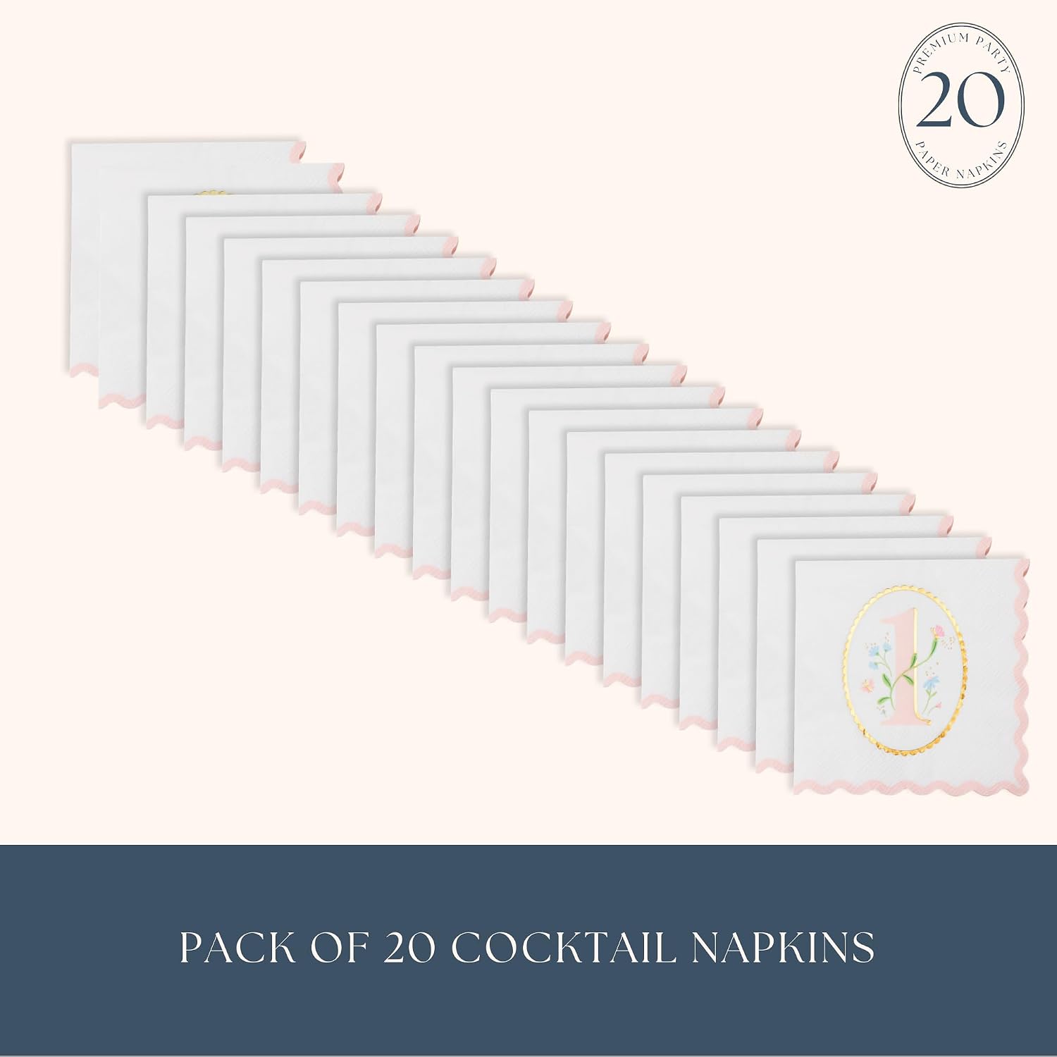 Bonjour Fête 1st Birthday Petal Pink Paper Party Small Napkins | Premium Party Supplies |Gold Foil | First Birthday Celebrations, Cake & Dessert Tables, Kids Parties | Pack of 20, 5" Folded