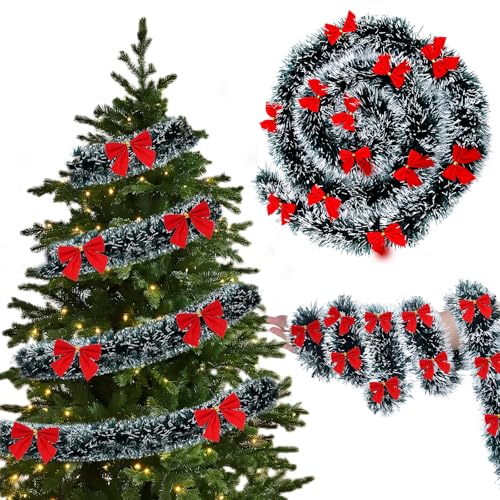 Guirnalda De Navidad Verde, Guirnalda De Pino con Lazos, Decoración Navideña, Guirnalda para Chimenea, Escalera, Puerta De Entrada Y Exterior (2 Metros) (D)