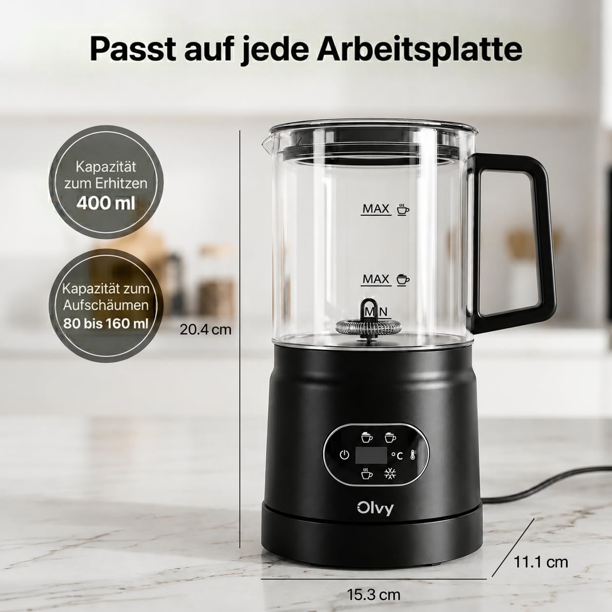 Olvy Milchaufschäumer Elektrisch | Milchschaumgerät für Barista Qualität