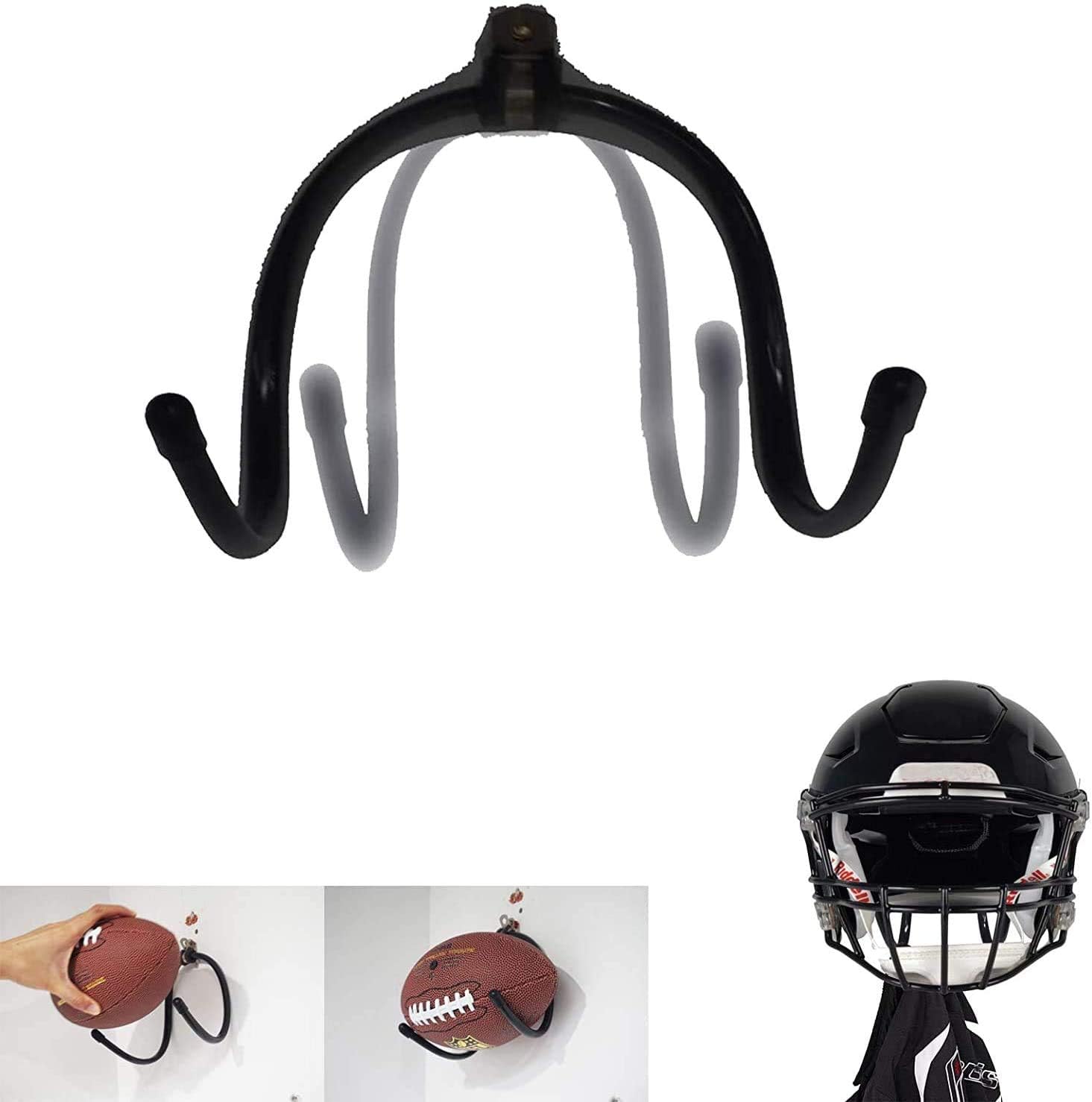 Pmsanzay Football Wall Mount Football Holder Display Rack, Football Wall Storage - Adjustable W Claw Shape - Great for Football Helmet/Coats/Hats/Ball Sports Equipment Storage Holder Home Decor